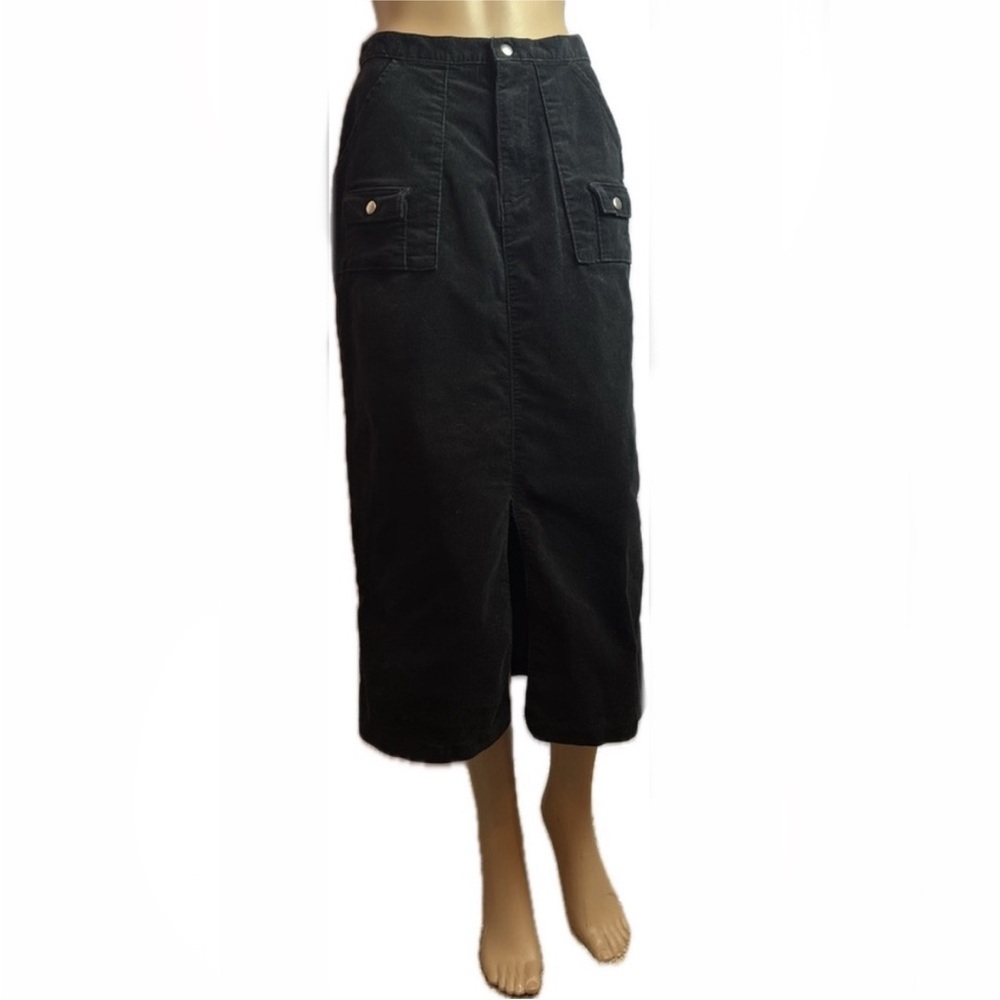 Vintage 80s Authentic Lee corduroy split pencil skirt double snap flap pockets